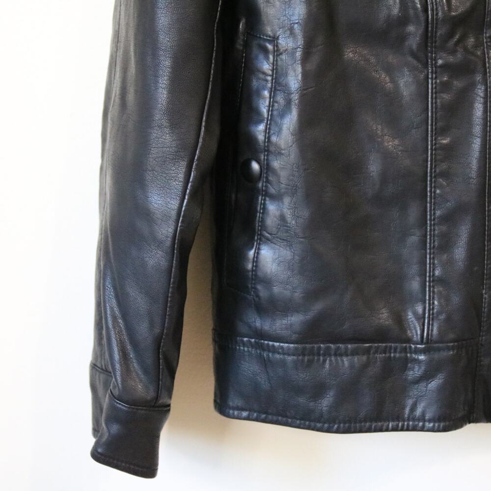 NWOT Men's Black Faux Leather‎ Motorcycle Moto Jacket Lined Warm Small - Picture 3 of 6